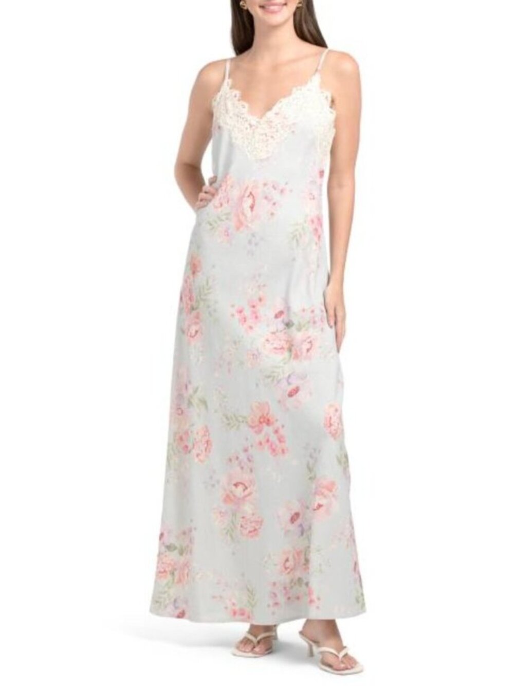 CAMILA COELHO Linen Blend Printed Pull Over Dress With Lace Details